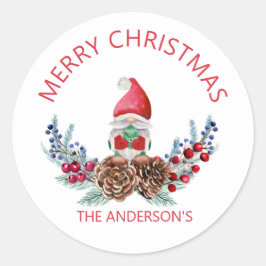 Pegatina Redonda Gnome de la acuarela navideña