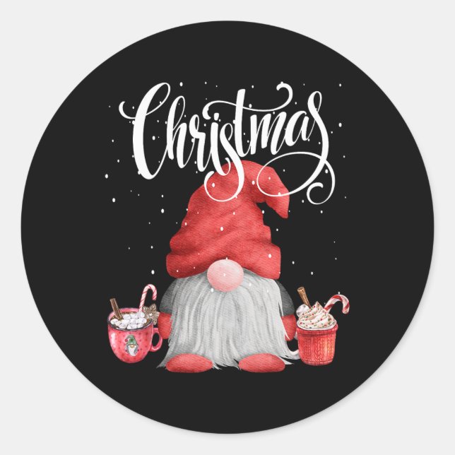 Pegatina Redonda Gnome De La Copa De Navidades De Chocolate (Anverso)