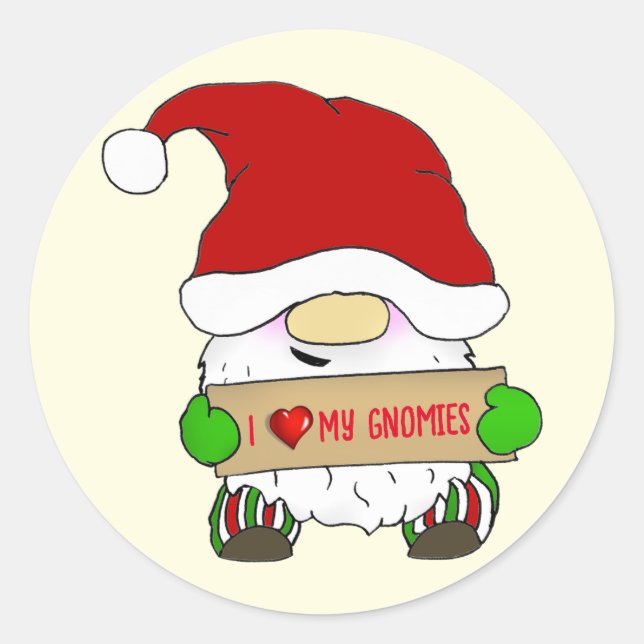Pegatina Redonda Gnome de Navidad (Anverso)
