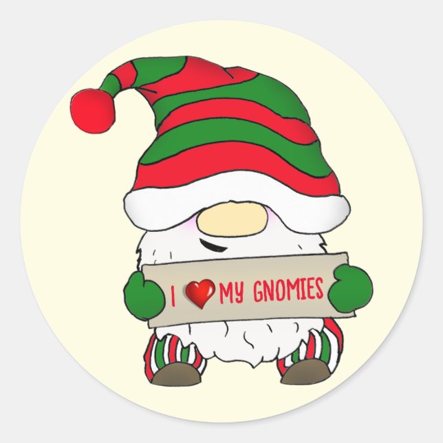 Pegatina Redonda Gnome de Navidad (Anverso)