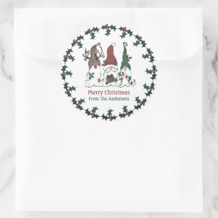 Pegatina Redonda Gnome de Navidad Santa Elfo Reno Festivo Xmas