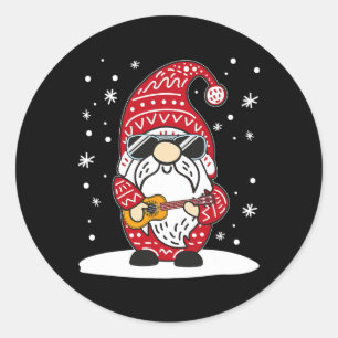 Pegatina Redonda Gnome de Navidad Ukulele tocando Uke Guitarra Mu
