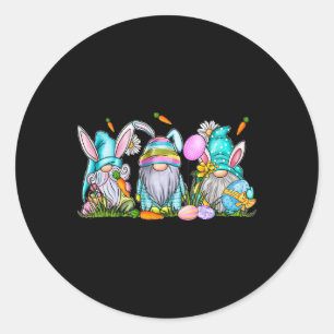 Pegatina Redonda Gnome de Pascua 3 Gnomes Cutos Con Primavera De Hu