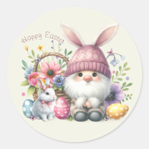 Pegatina Redonda Gnome de Pascua Personalizado con Acuarela