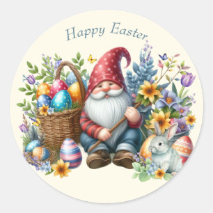 Pegatina Redonda Gnome de Pascua personalizado en acuarela