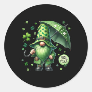 Pegatina Redonda Gnome del Día De St Patricks Con Barba Verde Graci