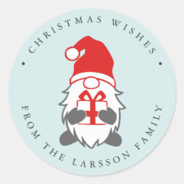 Pegatina Redonda Gnome divertido con la menta presente y Santa hat