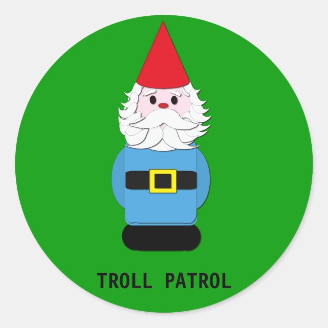 Pegatina Redonda Gnome Escándalo de la Patrulla Troll (Anverso)