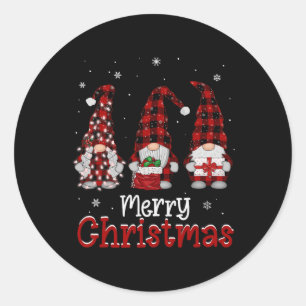 Pegatina Redonda Gnome Familia Feliz Navidad Navidad Red Plaid Xmas
