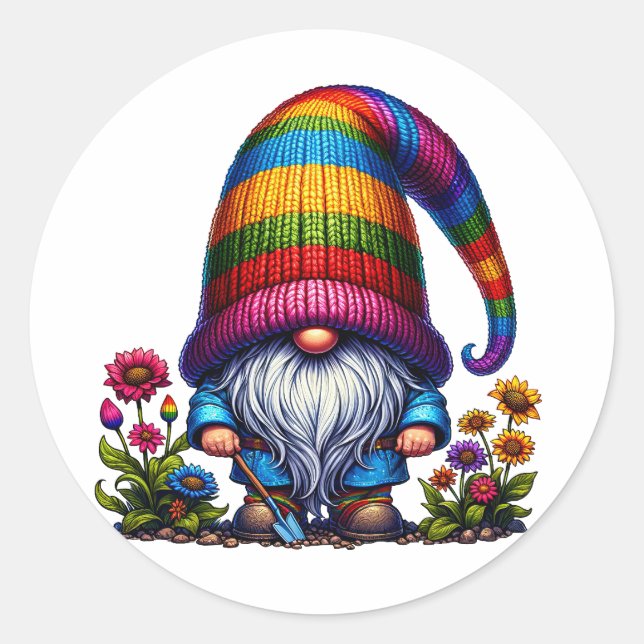 Pegatina Redonda Gnome floral cuta (Anverso)