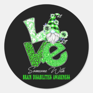 Pegatina Redonda Gnome Flower Love Brain Disabilities Conciencia