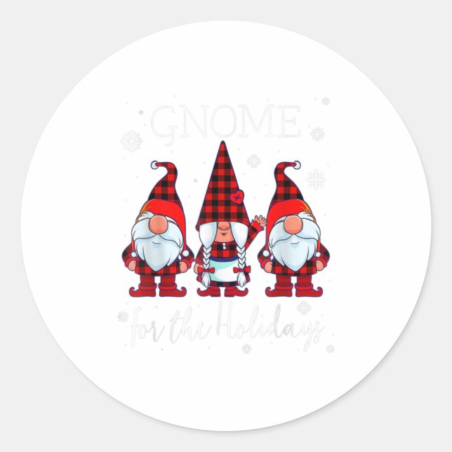 Pegatina Redonda Gnome for Holidays Buffalo Plaid 3 (Anverso)