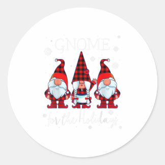 Pegatina Redonda Gnome for Holidays Buffalo Plaid 3