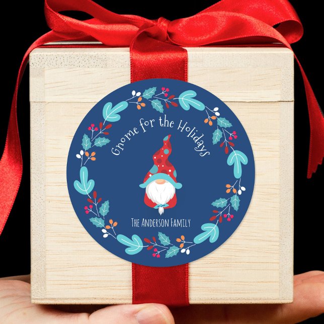 Pegatina Redonda Gnome for Holidays Modern Floral Wreath Blue (Subido por el creador)