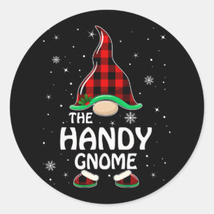 Pegatina Redonda Gnome Handy Buffalo Plaid Matemático Christma