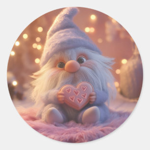Pegatina Redonda Gnome lindo con corazón: diseño El día de San Vale