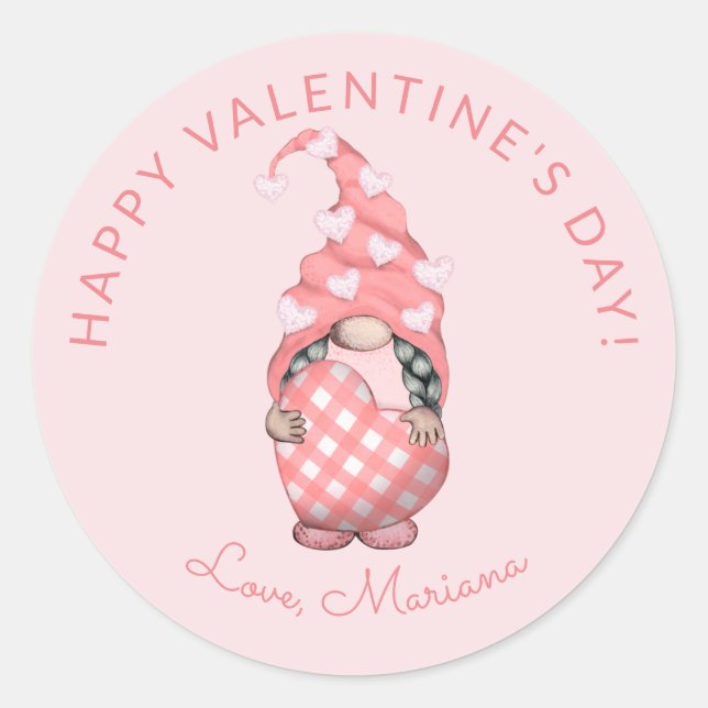 Pegatina Redonda Gnome lindo Feliz Día de San Valentín favoritos (Anverso)