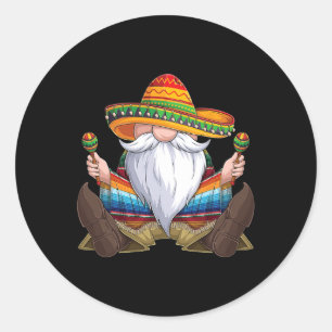 Pegatina Redonda Gnome mexicano Cinco De Mayo Serape Poncho Mujeres