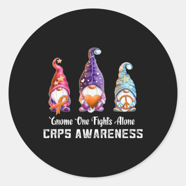 Pegatina Redonda Gnome Nadie lucha contra RSD CRPS por la concienti (Anverso)