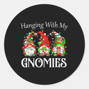 Pegatina Redonda Gnome navidades con mi familia Gnomies Pajamas