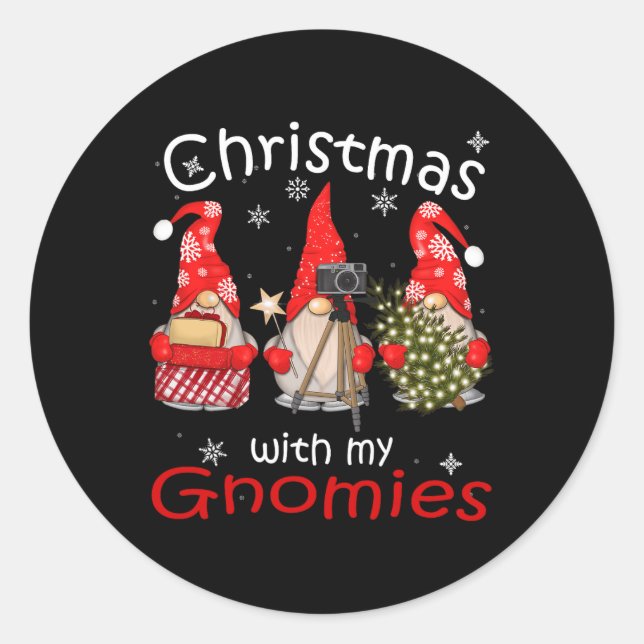 Pegatina Redonda Gnome Navidades Familiares Para Mujeres Hombres -  (Anverso)