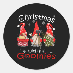 Pegatina Redonda Gnome Navidades Familiares Para Mujeres Hombres - 