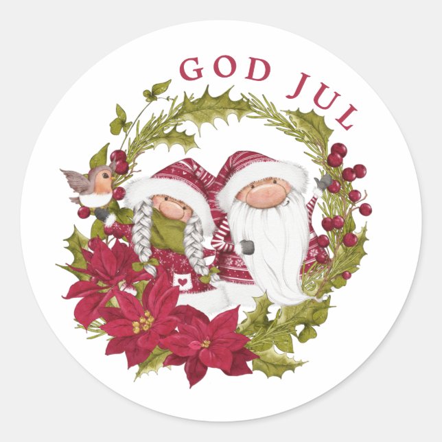 Pegatina Redonda Gnome nórdico | Dios Jule | Navidades noruegos (Anverso)