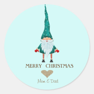 Pegatina Redonda Gnome Nórdico Feliz Navidad