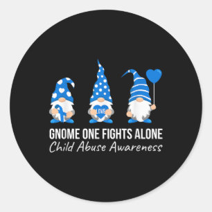 Pegatina Redonda Gnome One lucha sola contra el maltrato infantil