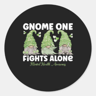 Pegatina Redonda Gnome One lucha sola contra la salud mental