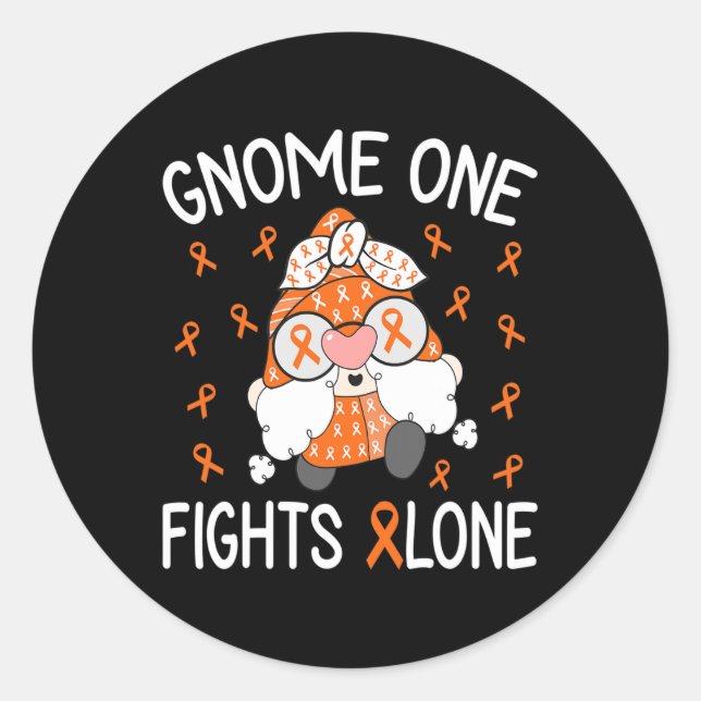 Pegatina Redonda Gnome One lucha solo contra la leucemia (Anverso)