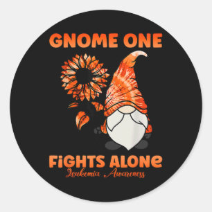 Pegatina Redonda Gnome One lucha solo contra la leucemia Naranja Ri