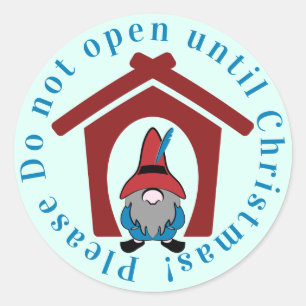 Pegatina Redonda Gnome para Navidades Rojo Azul