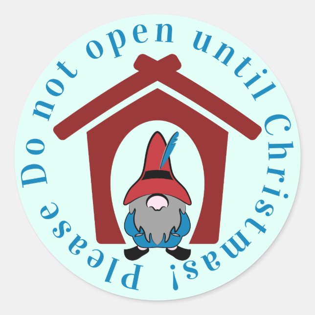 Pegatina Redonda Gnome para Navidades Rojo Azul (Anverso)