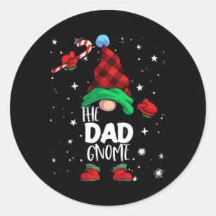 Pegatina Redonda Gnome Red Buffalo Plaid Navidades familiares coinc