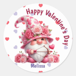 Pegatina Redonda Gnome rosa Valentine Cupid