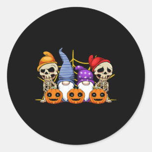 Pegatina Redonda Gnome Skeleton Lazy Halloween Disstume Cuerdo Cala