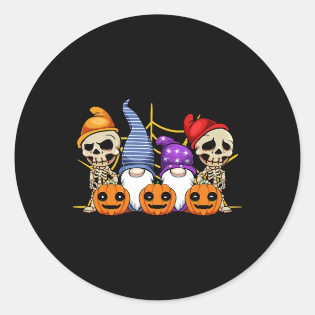 Pegatina Redonda Gnome Skeleton Lazy Halloween Disstume Cuerdo Cala (Anverso)
