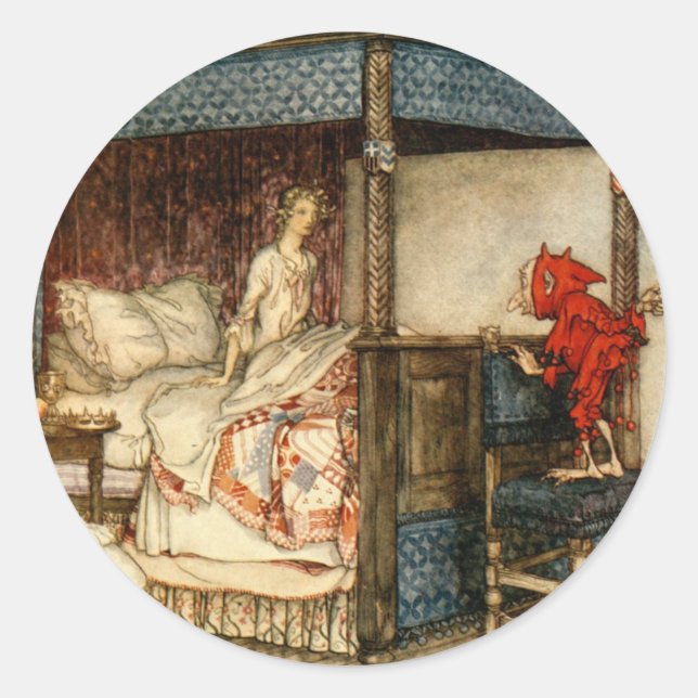 Pegatina Redonda Gnome Surprise por Arthur Rackham (Anverso)