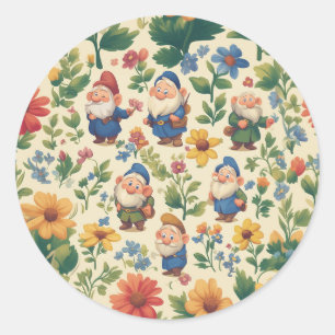 Pegatina Redonda Gnome un diseño de patrones de flores
