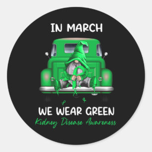 Pegatina Redonda Gnome Y Camión En Marzo Usamos Enfermedad Ecológic