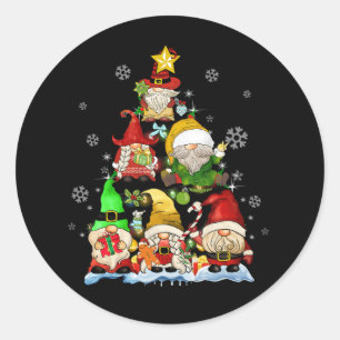 Pegatina Redonda Gnomes Árbol de Navidad Divertidas Navidades Hombr