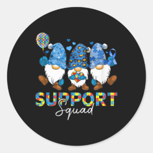 Pegatina Redonda Gnomes Autism Awareness Support Squad Blue Ribbon