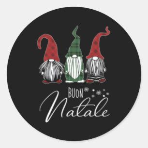 Pegatina Redonda Gnomes Buon Natale Merry italiano