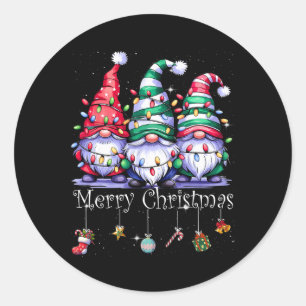 Pegatina Redonda Gnomes Cute Gnomes Merry Christmas Light Gnome Xma