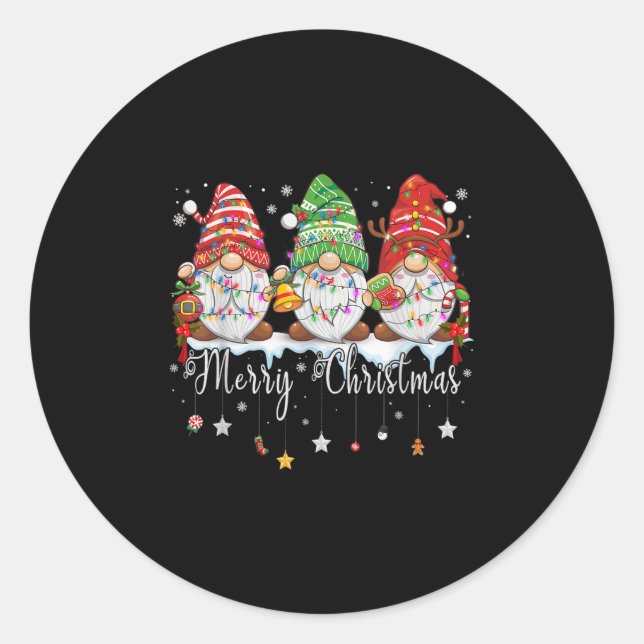 Pegatina Redonda Gnomes Cute Gnomes Merry Christmas Light Gnome Xma (Anverso)