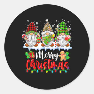 Pegatina Redonda Gnomes Cute Gnomes Merry Christmas Light Gnome Xma