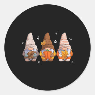 Pegatina Redonda Gnomes De Acción De Gracias De Otoño Con Calabaza