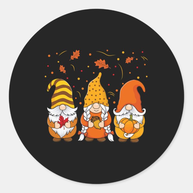 Pegatina Redonda Gnomes de calabaza Caen otoño Cute Halloween Thank (Anverso)
