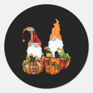 Pegatina Redonda Gnomes de calabaza Caen otoño Cute Halloween Thank